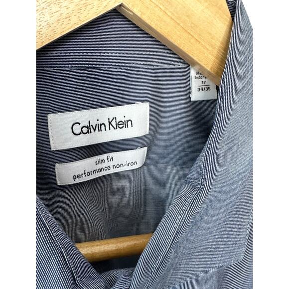 Calvin Klein Gray Slim Fit Performance Non-Iron Button Down Shirt 17 34/35 - Picture 3 of 5